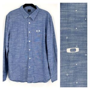 Oakley Men’s‎ Cotton Collared Long Sleeve Button-Down Shirt Blue Small Chambray